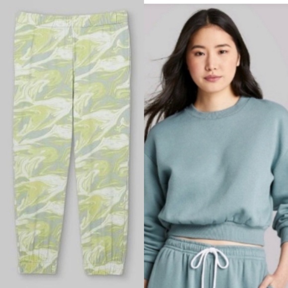 wild fable Pants - NWT Wild Fable Green & Blue Swirl Cropped Sweater & Jogger Sweats sz L